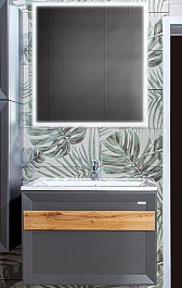 Бриклаер Мебель для ванной Берлин 70 оникс серый с ручкой дуб золотой – фотография-1